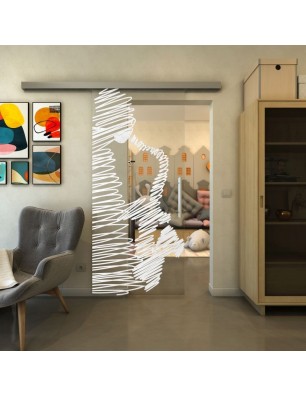 Glasschiebetür SLIM-LINE - Fineprint Model 106 Weiss auf Klarglas