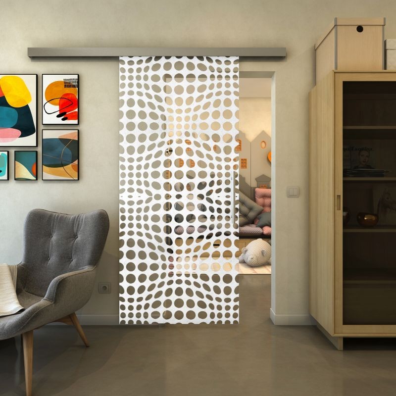 Glasschiebetür SLIM-LINE - Fineprint Modell 162 Weiss auf Klarglas