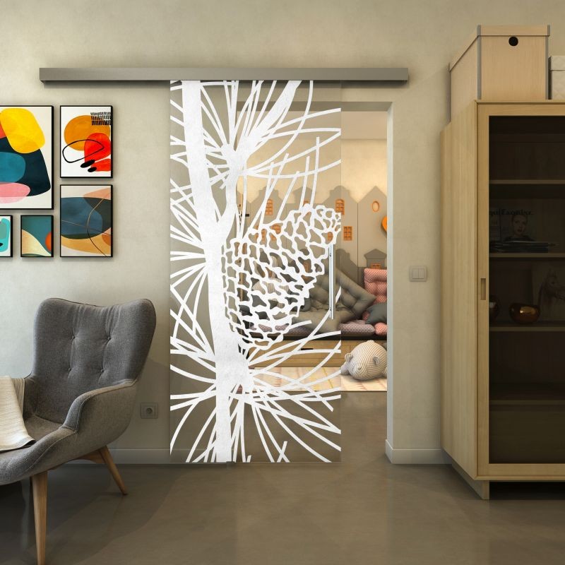 Glasschiebetür SLIM-LINE - Fineprint Modell 169 Weiss auf Klarglas