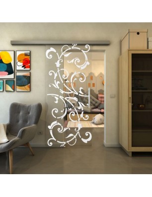 Glasschiebetür SLIM-LINE - Fineprint Model 171 Weiss auf Klarglas