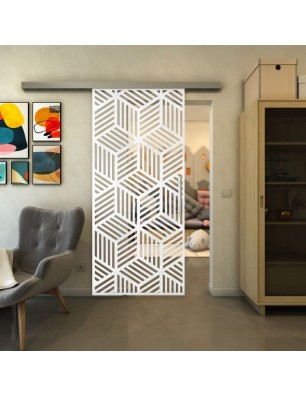 Glasschiebetür SLIM-LINE - Fineprint Model 179 Weiss auf Klarglas