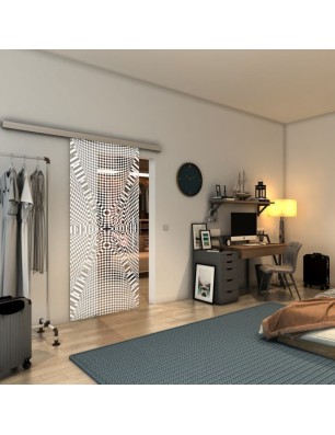 Glasschiebetür SLIM-LINE - Fineprint Model 011 Weiss auf Klarglas
