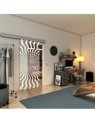 Glasschiebetür SLIM-LINE - Fineprint Model 044 Weiss auf Klarglas