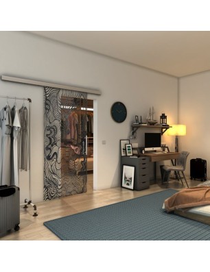 Glasschiebetür SLIM-LINE - Fineprint Model 056 Schwarz auf Klarglas