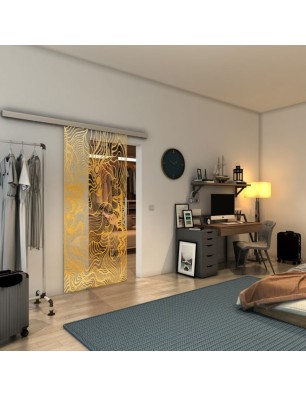 Glasschiebetür SLIM-LINE - Fineprint Model 056 Gold auf Klarglas