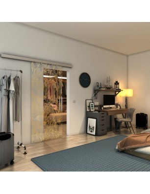 Glasschiebetür SLIM-LINE - Fineprint Model 077 Gold auf Klarglas