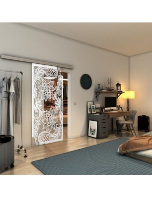 Glasschiebetür SLIM-LINE - Fineprint Model 108 Weiss auf Klarglas