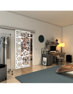Glasschiebetür SLIM-LINE - Fineprint Model 149 Weiss auf Klarglas