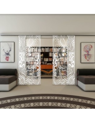 Glasschiebetür SLIM-LINE - Fineprint Model 056 Weiss auf Klarglas