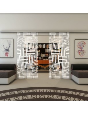 Glasschiebetür SLIM-LINE - Fineprint Model 104 Weiss auf Klarglas