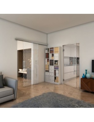 Glasschiebetür SLIM-LINE - Fineprint Model 001 Weiss auf Klarglas