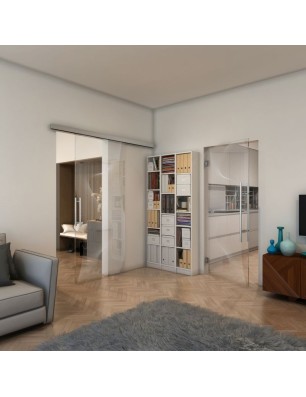 Glasschiebetür SLIM-LINE - Fineprint Model 009 Weiss auf Klarglas