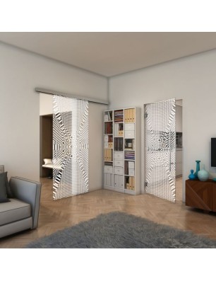 Glasschiebetür SLIM-LINE - Fineprint Model 011 Weiss auf Klarglas