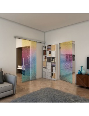 Glasschiebetür SLIM-LINE - Fineprint Model 018 Verlauf auf Klarglas