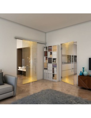 Glasschiebetür SLIM-LINE - Fineprint Model 024 Gold auf Klarglas
