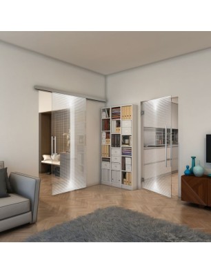 Glasschiebetür SLIM-LINE - Fineprint Model 024 Weiss auf Klarglas