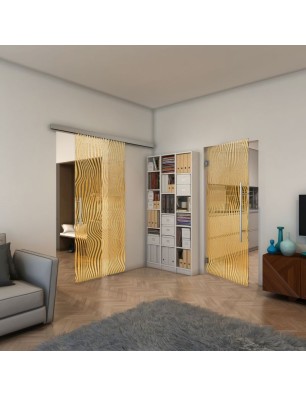Glasschiebetür SLIM-LINE - Fineprint Model 041 Gold auf Klarglas