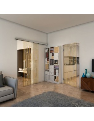Glasschiebetür SLIM-LINE - Fineprint Model 060 Gold auf Klarglas