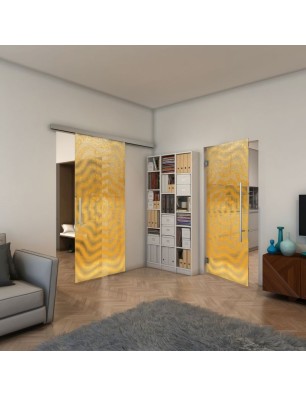 Glasschiebetür SLIM-LINE - Fineprint Model 064 Gold auf Klarglas