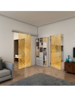 Glasschiebetür SLIM-LINE - Fineprint Model 074 Gold auf Klarglas
