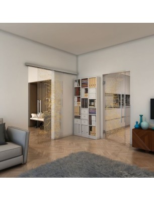 Glasschiebetür SLIM-LINE - Fineprint Model 082 Gold auf Klarglas