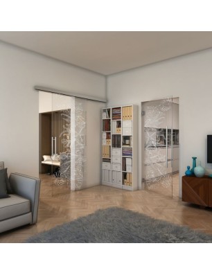 Glasschiebetür SLIM-LINE - Fineprint Model 082 Weiss auf Klarglas