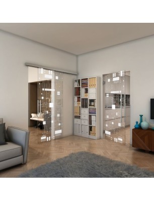 Glasschiebetür SLIM-LINE - Fineprint Model 092 Weiss auf Klarglas