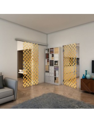 Glasschiebetür SLIM-LINE - Fineprint Model 102 Gold auf Klarglas