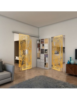 Glasschiebetür SLIM-LINE - Fineprint Model 108 Gold auf Klarglas