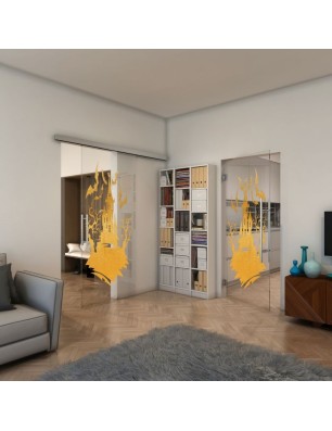 Glasschiebetür SLIM-LINE - Fineprint Model 114 Gold auf Klarglas