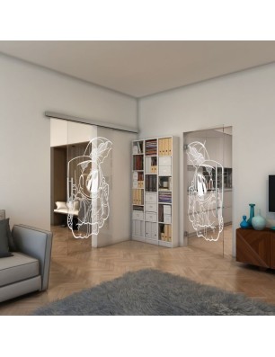 Glasschiebetür SLIM-LINE - Fineprint Model 126 Weiss auf Klarglas