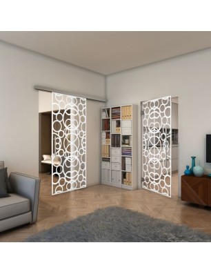 Glasschiebetür SLIM-LINE - Fineprint Model 144 Weiss auf Klarglas