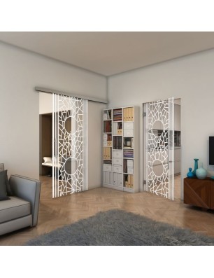 Glasschiebetür SLIM-LINE - Fineprint Model 154 Weiss auf Klarglas