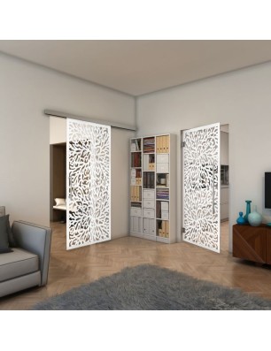 Glasschiebetür SLIM-LINE - Fineprint Model 168 Weiss auf Klarglas