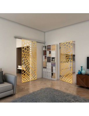 Glasschiebetür SLIM-LINE - Fineprint Model 186 Gold auf Klarglas