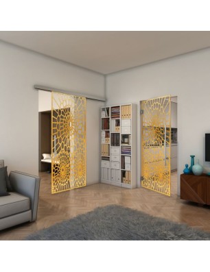 Glasschiebetür SLIM-LINE - Fineprint Model 188 Gold auf Klarglas