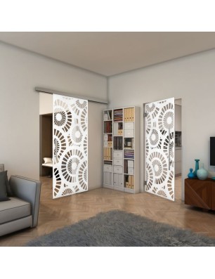 Glasschiebetür SLIM-LINE - Fineprint Model 191 Weiss auf Klarglas