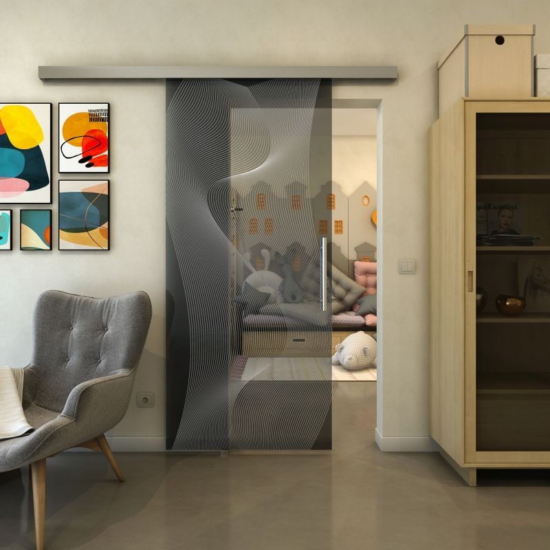 Glasschiebetür SLIM-LINE - Fineprint Modell 009 Weiss auf Grauglas