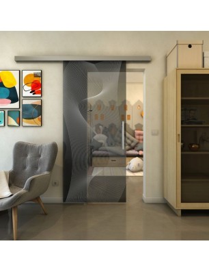 Glasschiebetür SLIM-LINE - Fineprint Model 009 Weiss auf Grauglas