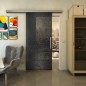 Glasschiebetür SLIM-LINE - Fineprint Modell 015 Schwarz auf Grauglas