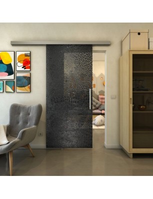 Glasschiebetür SLIM-LINE - Fineprint Model 015 Schwarz auf Grauglas