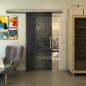 Glasschiebetür SLIM-LINE - Fineprint Modell 016 Schwarz auf Grauglas