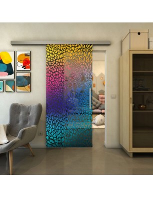 Glasschiebetür SLIM-LINE - Fineprint Model 016 Verlauf auf Grauglas