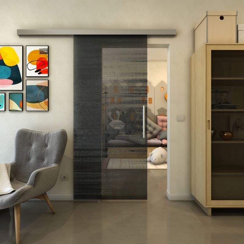 Glasschiebetür SLIM-LINE - Fineprint Modell 019 Schwarz auf Grauglas