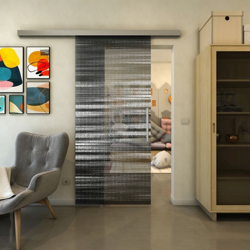 Glasschiebetür SLIM-LINE - Fineprint Modell 019 Weiss auf Grauglas