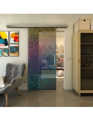 Glasschiebetür SLIM-LINE - Fineprint Model 021 Verlauf auf Grauglas