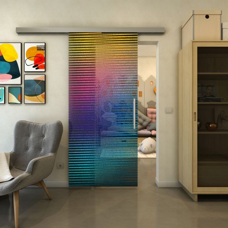 Glasschiebetür SLIM-LINE - Fineprint Modell 022 Verlauf auf Grauglas