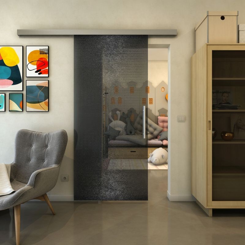 Glasschiebetür SLIM-LINE - Fineprint Modell 024 Schwarz auf Grauglas