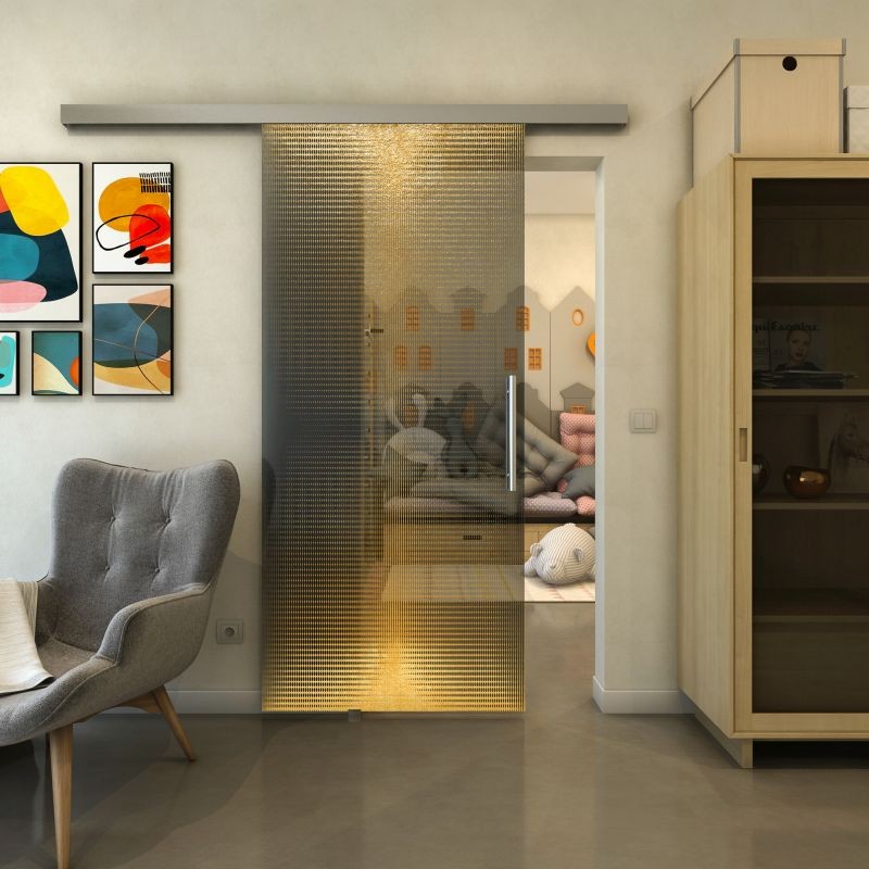 Glasschiebetür SLIM-LINE - Fineprint Modell 024 Gold auf Grauglas