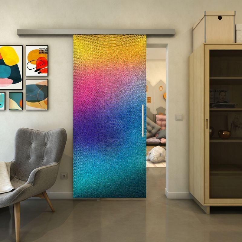Glasschiebetür SLIM-LINE - Fineprint Modell 025 Verlauf auf Grauglas